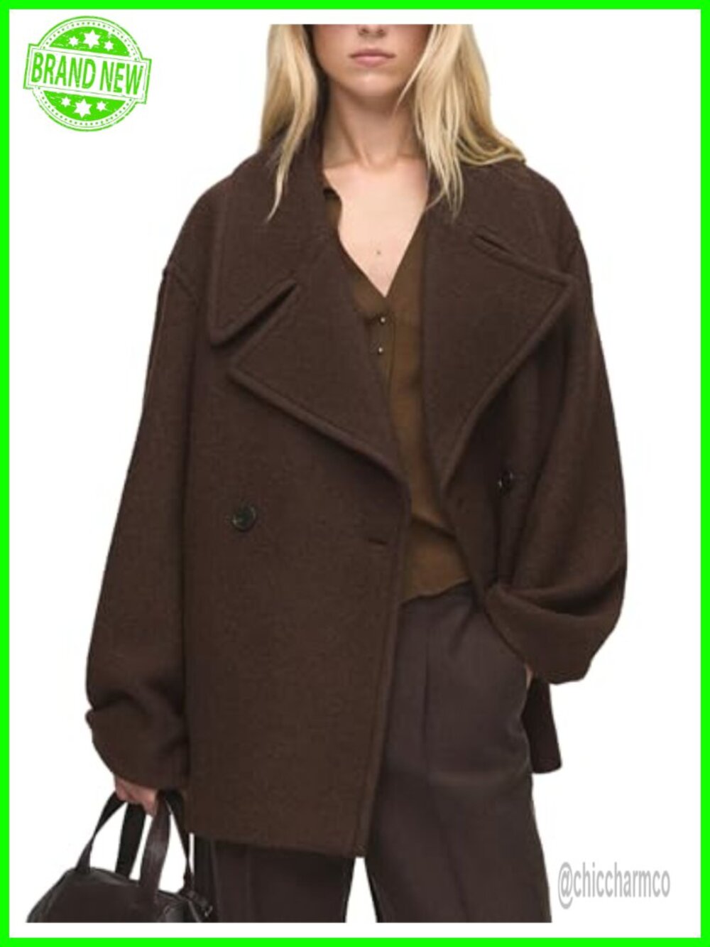 Cropped Double Breasted Peacoat Wool Blend Short Jacket Long Sleeve